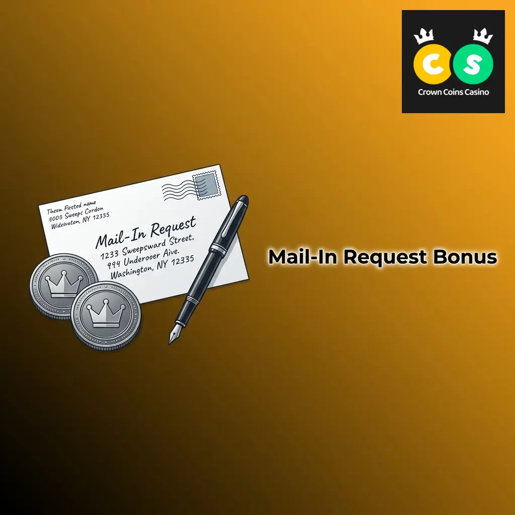 Crown Coins Casino mail-in request bonus granting 2 free Sweeps Coins per qualifying handwritten entry