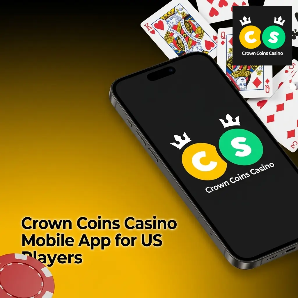 Crown Coins Casino mobile app interface displayed on smartphone and tablet screens for US players