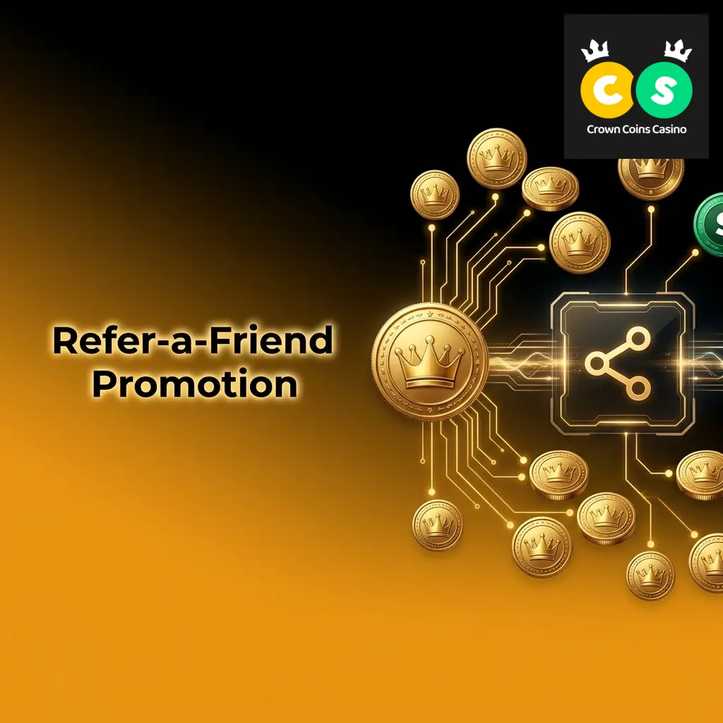 Crown Coins Casino refer-a-friend program rewarding players with Crown Coins and Sweeps Coins for successful referrals