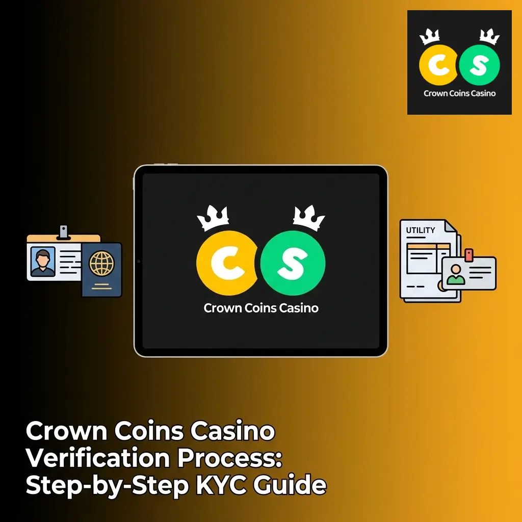 Crown Coins Casino KYC verification process showing step-by-step ID upload and proof of address submission guide
