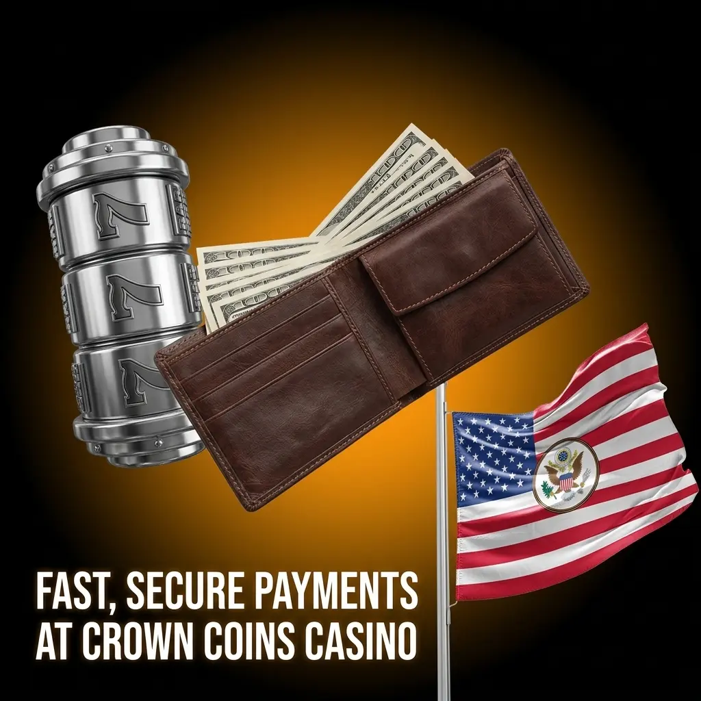 Secure payment options at Crown Coins Casino including Visa, Mastercard, Apple Pay, Amex, and Discover Card for US players