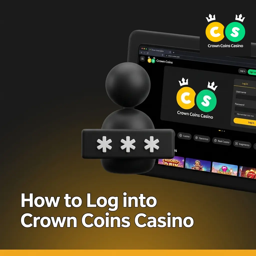 Crown Coins Casino login screen on desktop showing email and password fields for account access