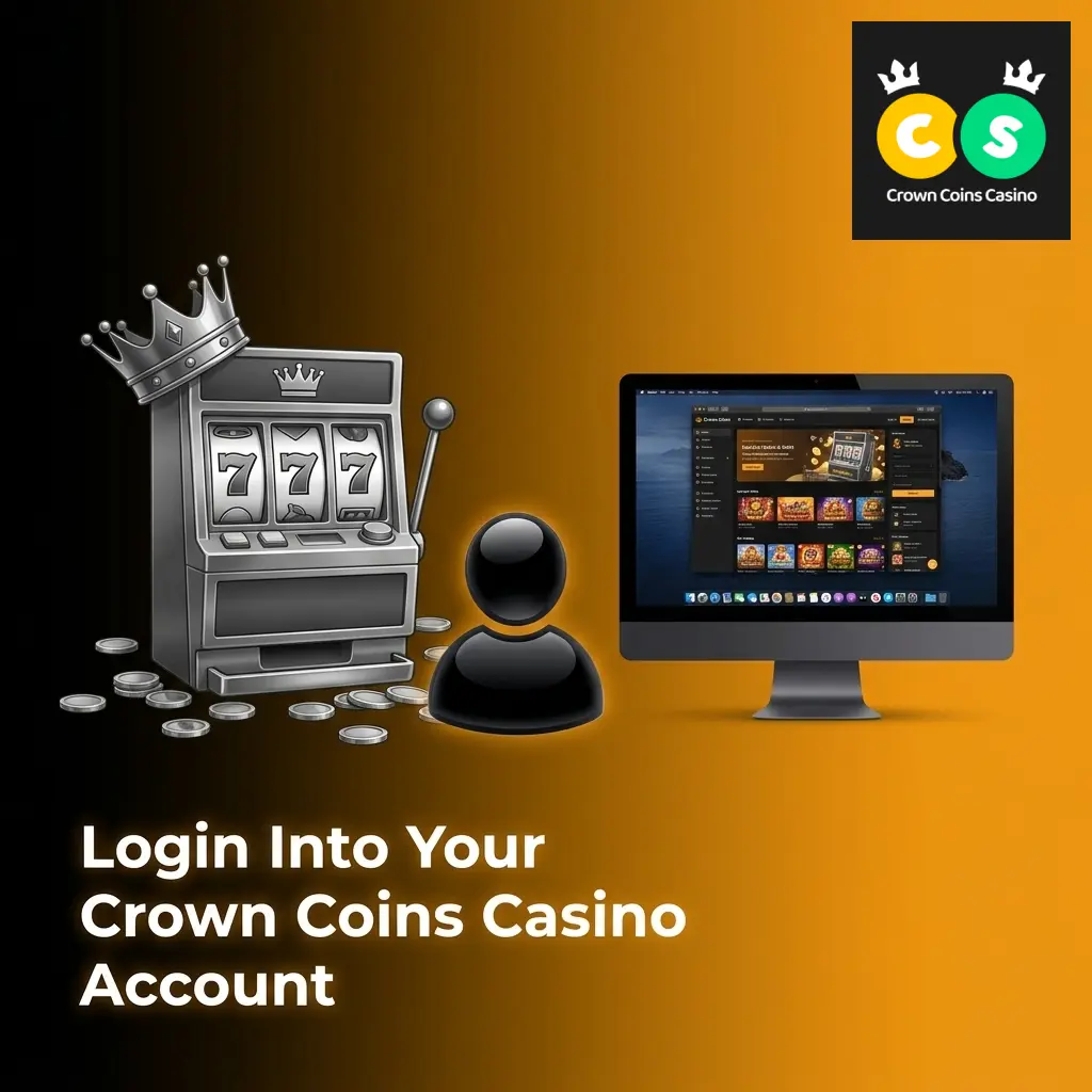 Crown Coins Casino login page with step-by-step sign-in instructions for returning players accessing their account dashboard