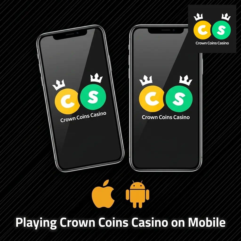 Crown Coins Casino mobile browser gameplay on iOS and Android with full 500+ game library access
