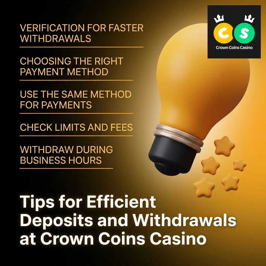 Tips for faster deposits and withdrawals at Crown Coins Casino including verification, payment methods, and timing advice