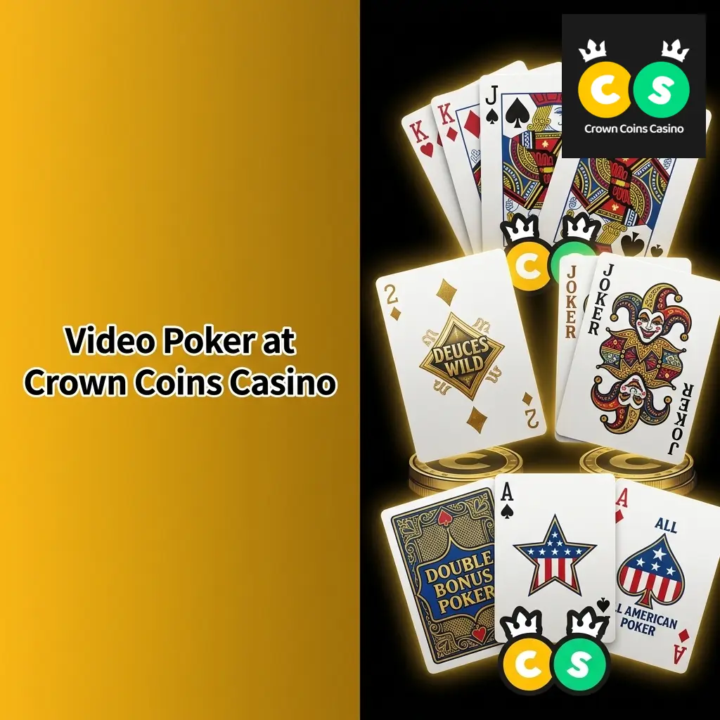 Video poker games at Crown Coins Casino including Jacks or Better, Deuces Wild, and Double Bonus Poker
